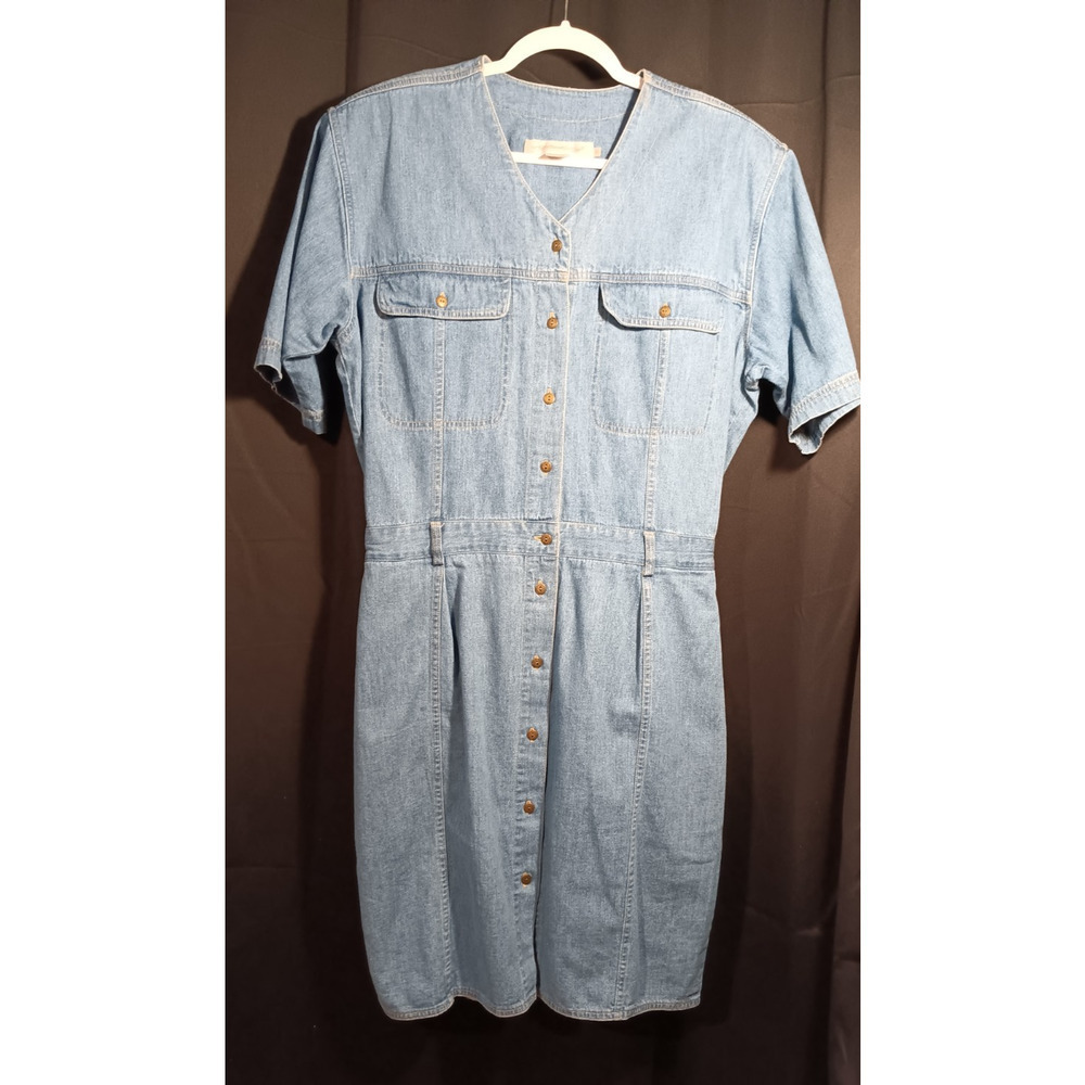 VTG All Week Long Denim Dress Women’s 16 Blue Long Dress Pockets Belt Loops 80s